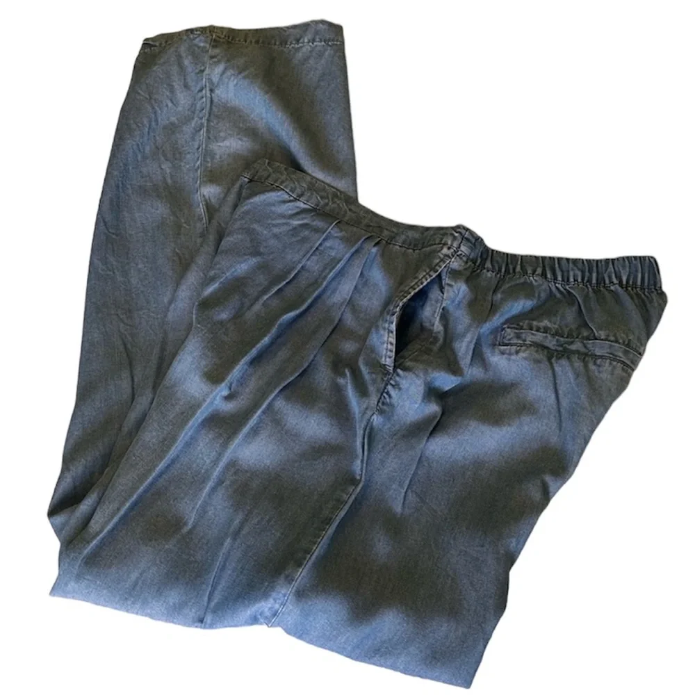 Pleated Denim Colored (Lyocell) Wide Leg Pants |Stretch Waist Ladies Size M EUC